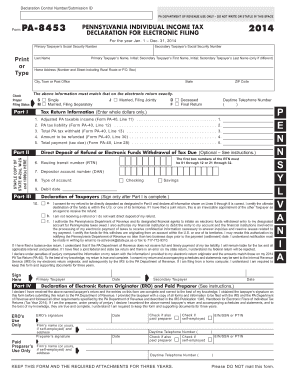Pennsylvania Individual Income Tax Declaration for Electronic Filing