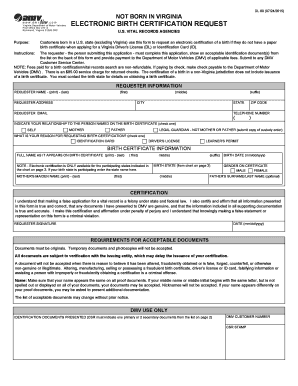 Virginia Electronic Birth Certification Request Form
