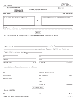 Michigan Substitution of Attorney Form