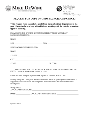 Ohio Background Check Request Form