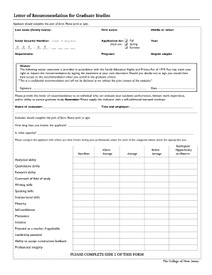 Letter of Recommendation for Graduate Studies