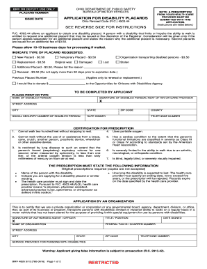 Ohio Disability Placard Application
