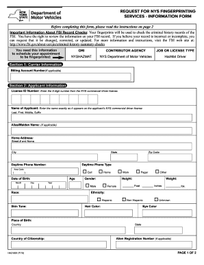 NYS Fingerprinting Request Form