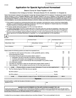 Application for Special Agricultural Homestead