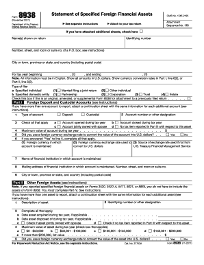 Form 8938 Statement of Specified Foreign Financial Assets