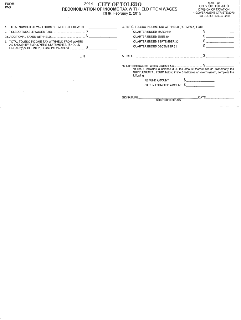 2014 W-3 Reconciliation - City of Toledo Preview on Page 1