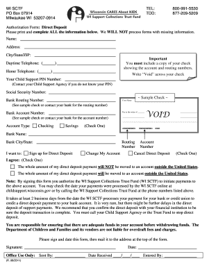 Wisconsin Direct Deposit Authorization Form