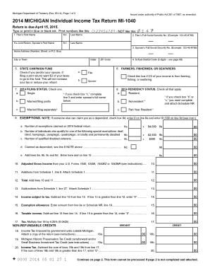 Michigan Individual Income Tax Return MI-1040