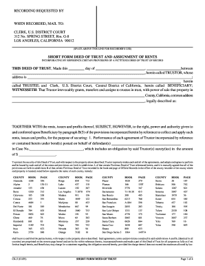 Short Form Deed of Trust and Assignment of Rents