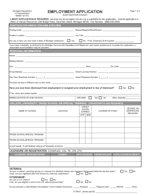 Michigan Department of Transportation Employment Application