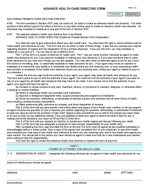 California Advance Health Care Directive Form