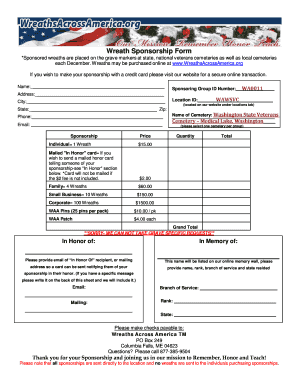 Wreath Sponsorship Form