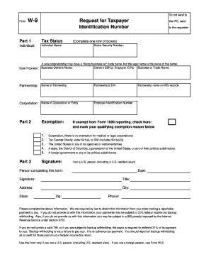 Form W-9 Request for Taxpayer Identification Number