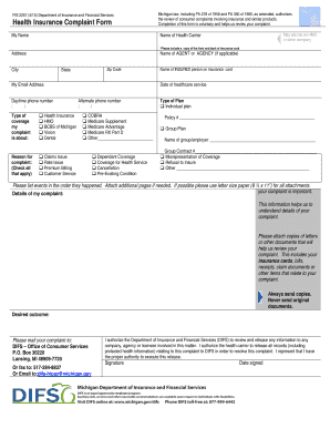 Michigan Health Insurance Complaint Form