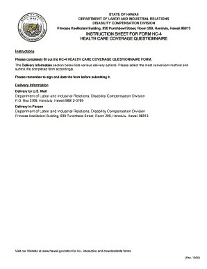Hawaii Health Care Coverage Questionnaire