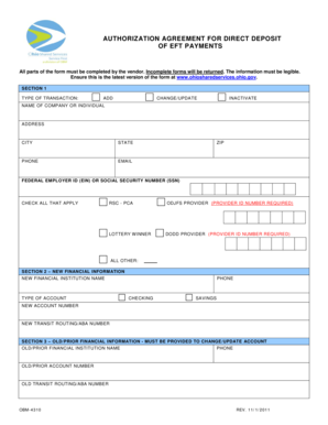 Authorization Agreement for Direct Deposit of EFT Payments