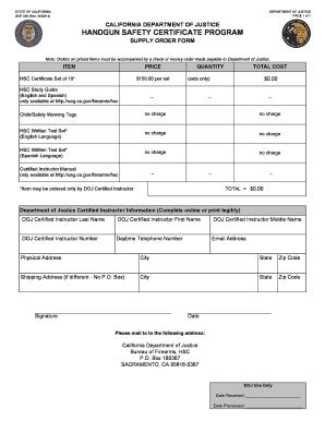 California Handgun Safety Certificate Supply Order Form