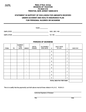 NJ-2440 Statement in Support of Exclusion for Accident and Health Insurance
