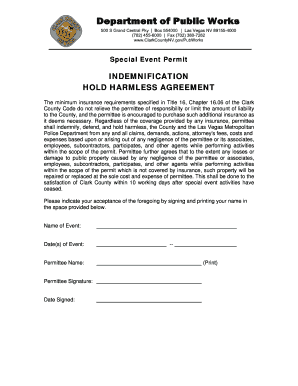 Special Event Permit Indemnification Agreement