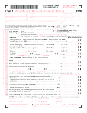 Massachusetts Resident Income Tax Return 2013