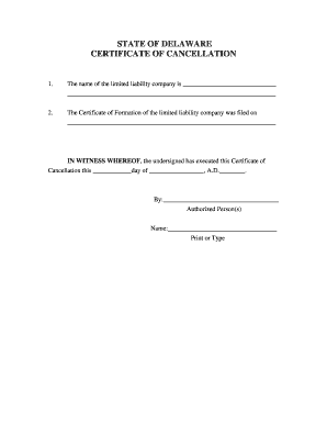 Certificate of Cancellation of a Limited Liability Company