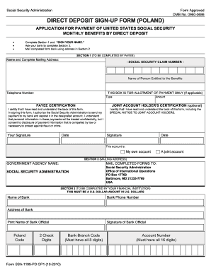US Social Security Direct Deposit Sign-Up Form (Poland)