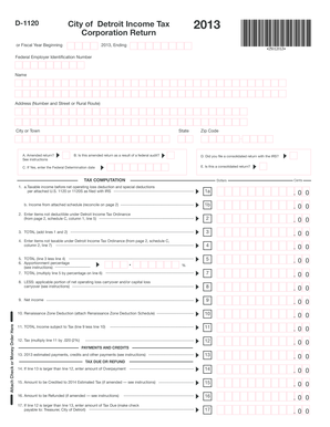 City of Detroit Corporation Income Tax Return 2013