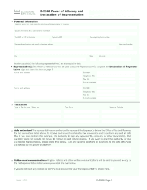 DC Power of Attorney Form D-2848