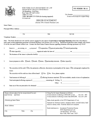 New York State Issuer Statement Form M-11