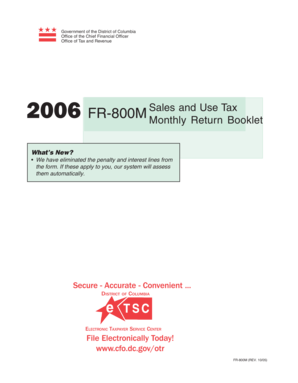 DC FR-800M Sales and Use Tax Monthly Return