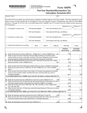 Colorado Part-Year Resident Nonresident Tax Calculation Schedule