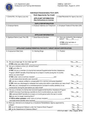 Individual Characteristics Form for WOTC Certification