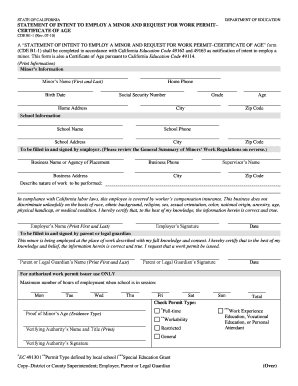 California Minor Work Permit Application
