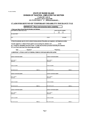 Rhode Island Temporary Disability Insurance Tax Refund Claim