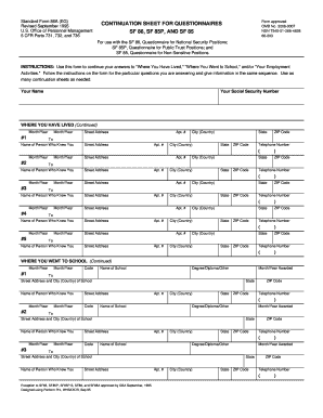 SF 86A Continuation Sheet for Questionnaires
