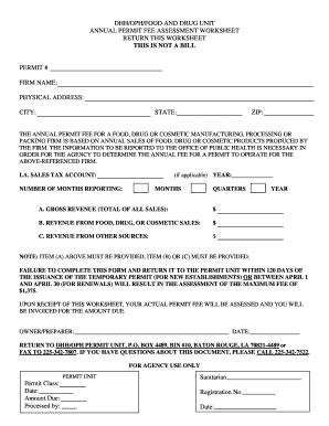 Louisiana Food Drug Cosmetic Permit Fee Worksheet