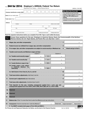 Form 944 2014 Employer’s Annual Federal Tax Return
