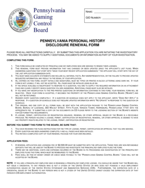 Pennsylvania Personal History Disclosure Renewal Form