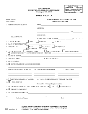 Form X-17F-1A. Missing/Lost/Stolen/Counterfeit Securities Report - sec