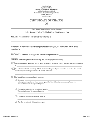 New York Certificate of Change for LLC