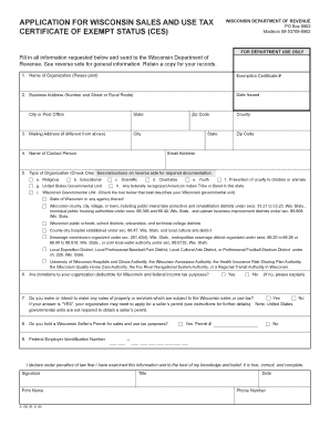 Wisconsin Sales and Use Tax Exemption Certificate Application