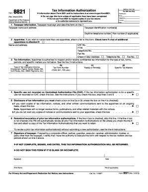 IRS Form 8821 Tax Information Authorization