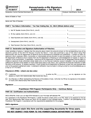 Pennsylvania E-File Signature Authorization Form PA-8879-F