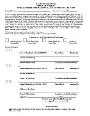 Burial Benefit Designation/Change of Beneficiary Form