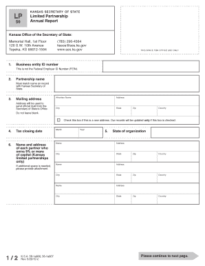 LP 50 kansas secretary of state Limited Partnership Annual Report Instructions Kansas Office of the Secretary of State: Memorial Hall, 1st Floor 120 S - sos ks