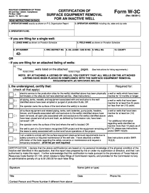 Texas Surface Equipment Removal Certification Form W-3C