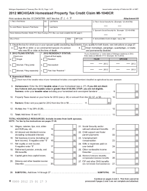 Michigan Homestead Property Tax Credit Claim