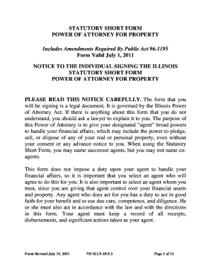 Illinois Statutory Short Form Power of Attorney for Property