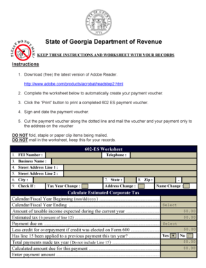 Georgia 602 ES Corporate Estimated Tax Voucher