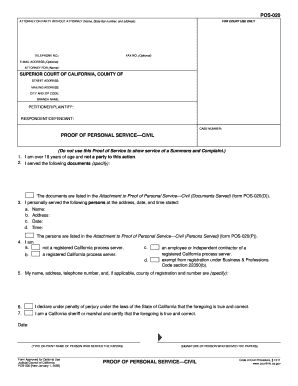 Proof of Personal Service Civil Form